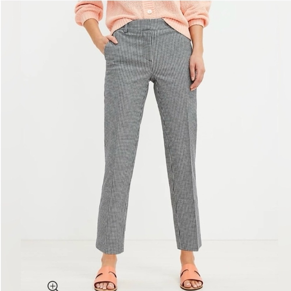LOFT Women's Riviera‎ Slim Ankle Pants Trousers Gingham Black White Size 14